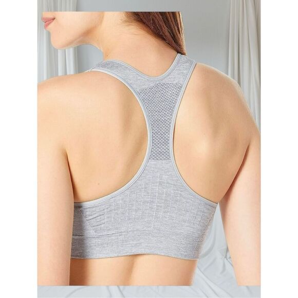 Hanes Women’s DHS101 Seamless Racerback Sports Bra Gray Heather Large - Picture 2 of 6